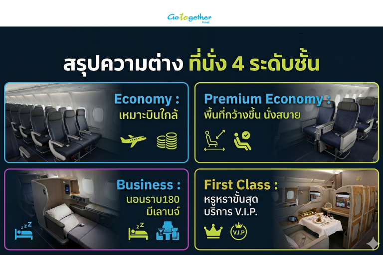 มารู้จักกับที่นั่งบนเครื่องบิน เลือกแบบไหนให้ตอบโจทย์ที่สุด 4 ความแตกต่างของที่นั่งแต่ละระดับชั้นเป็นอย่างไร
