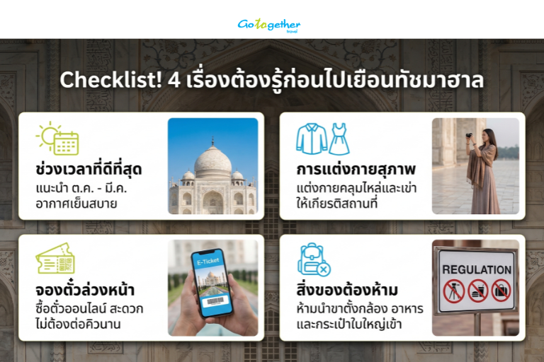ทัชมาฮาล อนุสรณ์แห่งความรักที่สวยงามและยิ่งใหญ่ หนึ่งในเจ็ดสิ่งมหัศจรรย์ของโลก 4 จะวางแผนเที่ยวทัชมาฮาลต้องเตรียมตัวอย่างไร