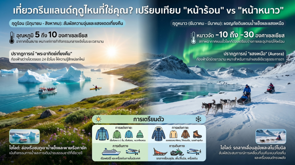 10 สถานที่ท่องเที่ยวกรีนแลนด์ ดินแดนแสงเหนือและธารน้ำแข็ง 5 การเตรียมตัวเดินทางและเปรียบเทียบช่วงเวลาท่องเที่ยว