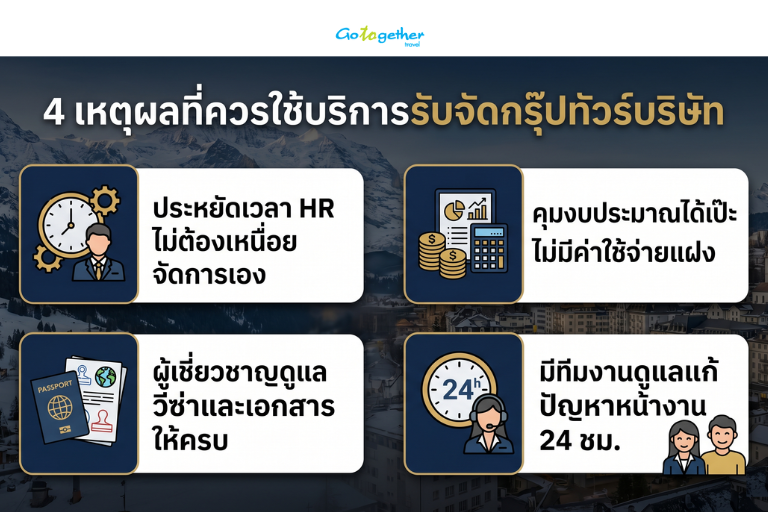 รับจัดกรุ๊ปทัวร์บริษัท เที่ยวต่างประเทศ ให้พนักงานประทับใจ 4 4 เหตุผลที่หลายองค์กรถึงเลือกวางใจให้เราดูแลทริปสำคัญ