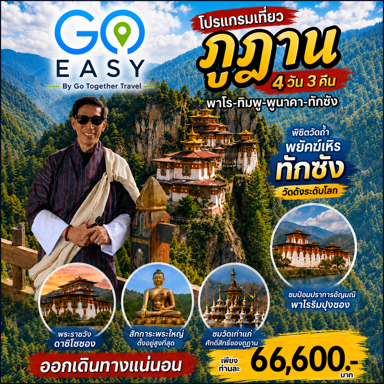ทัวร์ภูฏาน พาโร ทิมพู พูนาคา ทักซัง 4 วัน ปี 2569