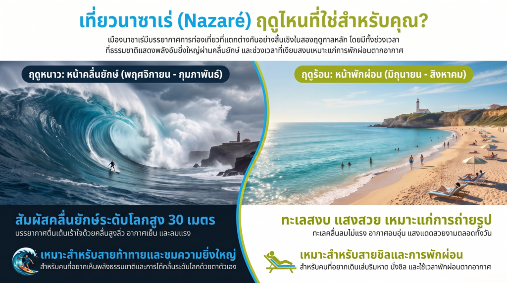 เที่ยวเมืองนาซาเร่ สัมผัสเมืองชายฝั่งและคลื่นยักษ์ระดับโลก 2 เทียบชัดๆ เที่ยวนาซาเร่ฤดูไหน ตอบโจทย์สไตล์คุณที่สุด?