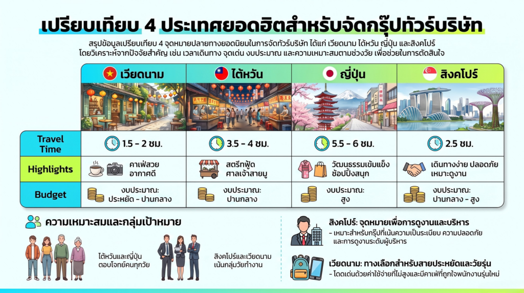 4 พิกัดมัดใจทีมงานจัดกรุ๊ปทัวร์บริษัท เที่ยวประเทศไหนดี 4 เปรียบเทียบ 4 ประเทศยอดฮิตสำหรับจัดกรุ๊ปทัวร์บริษัท