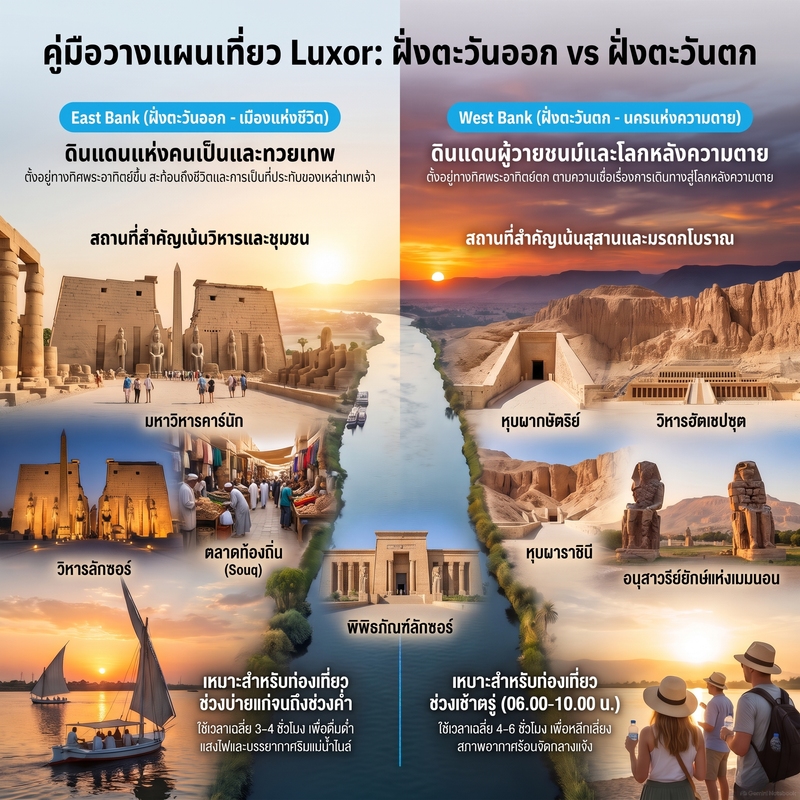5 จุดเที่ยวลักซอ เจาะลึกพิกัดเมืองหลวงโบราณระดับมรดกโลก 3 เปรียบเทียบการเที่ยว Luxor: ฝั่งตะวันออกปะทะฝั่งตะวันตก